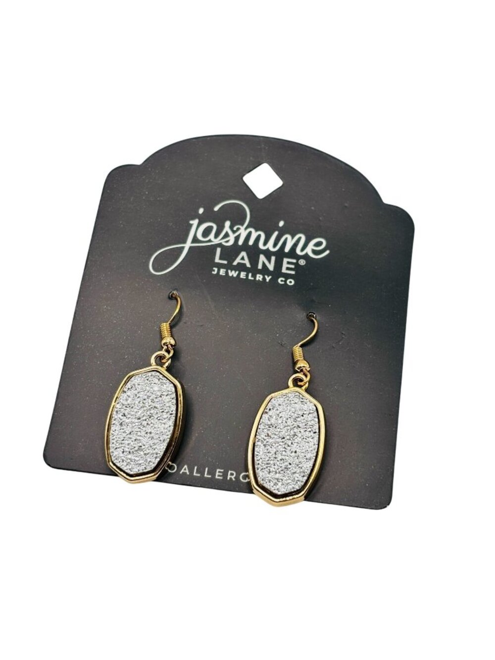 NWT Jasmine Lane Textured Stone Dangle Drop Earrings Gold / Silver Gray 1.75"